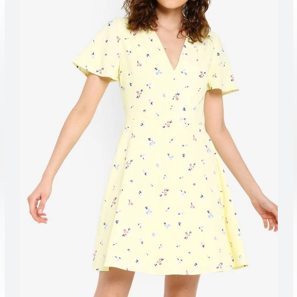 French connection Frida armoise crepe Floral lemon Yellow Dress mini dress sz 6